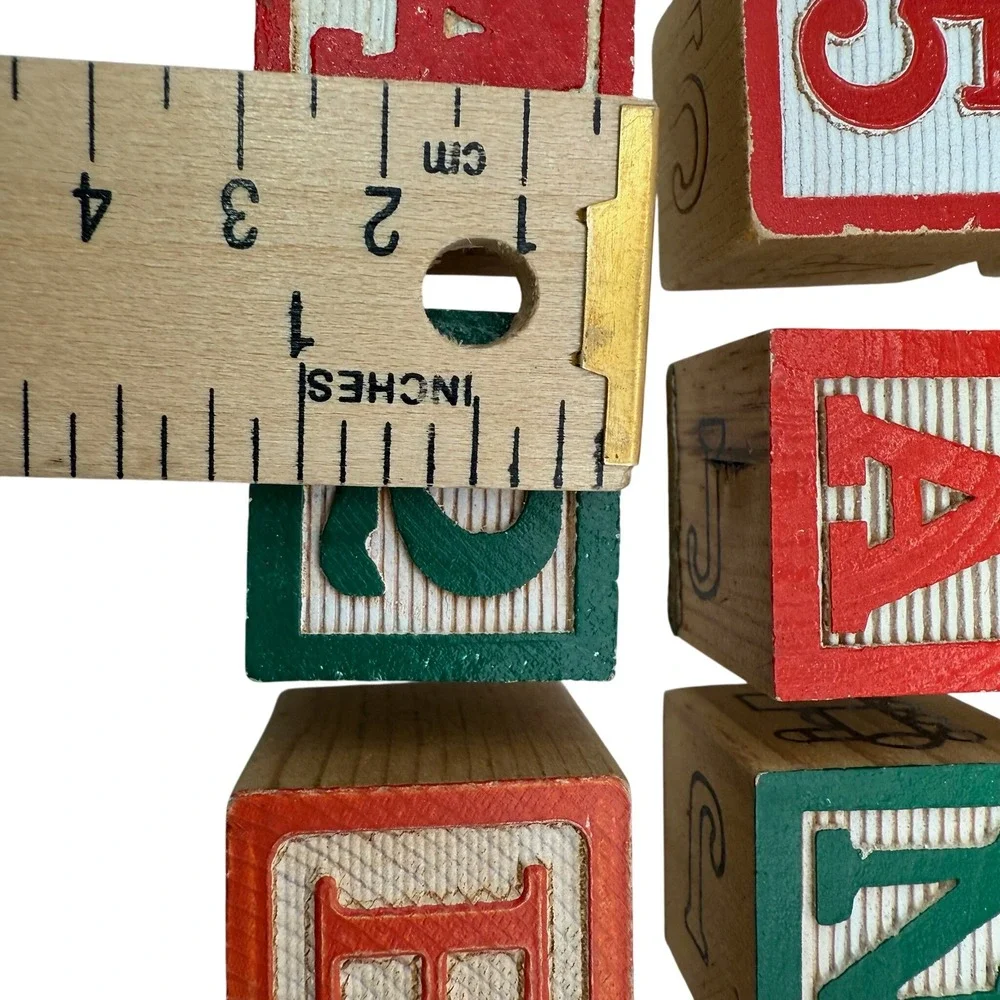 Vintage Wooden Alphabet Blocks Set Carved Letters Numbers‎ Animals 1.2